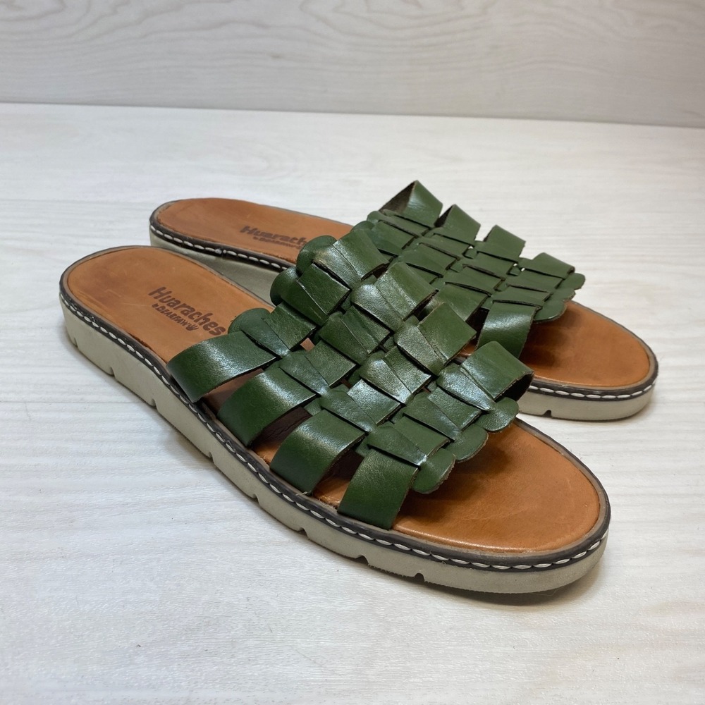 Woven Green Vanessa Size 10 Leather Huaraches by BEARPAW Slide Slip-on Sandals